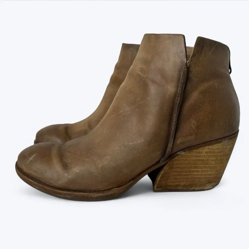 Kork-Ease Chandra Brown Leather Ankle Boots Womens Sz 8.5‎ Stacked Wooden Heel